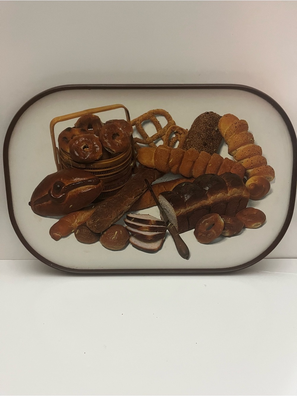 Vintage MCM Kitchen Decorative Bakery Tray in Brown